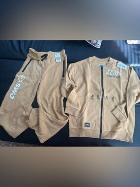 PMG Italian Kids Tan Zip-Front sweatpants & Sweatshirt  Set - 'Feel Alive'